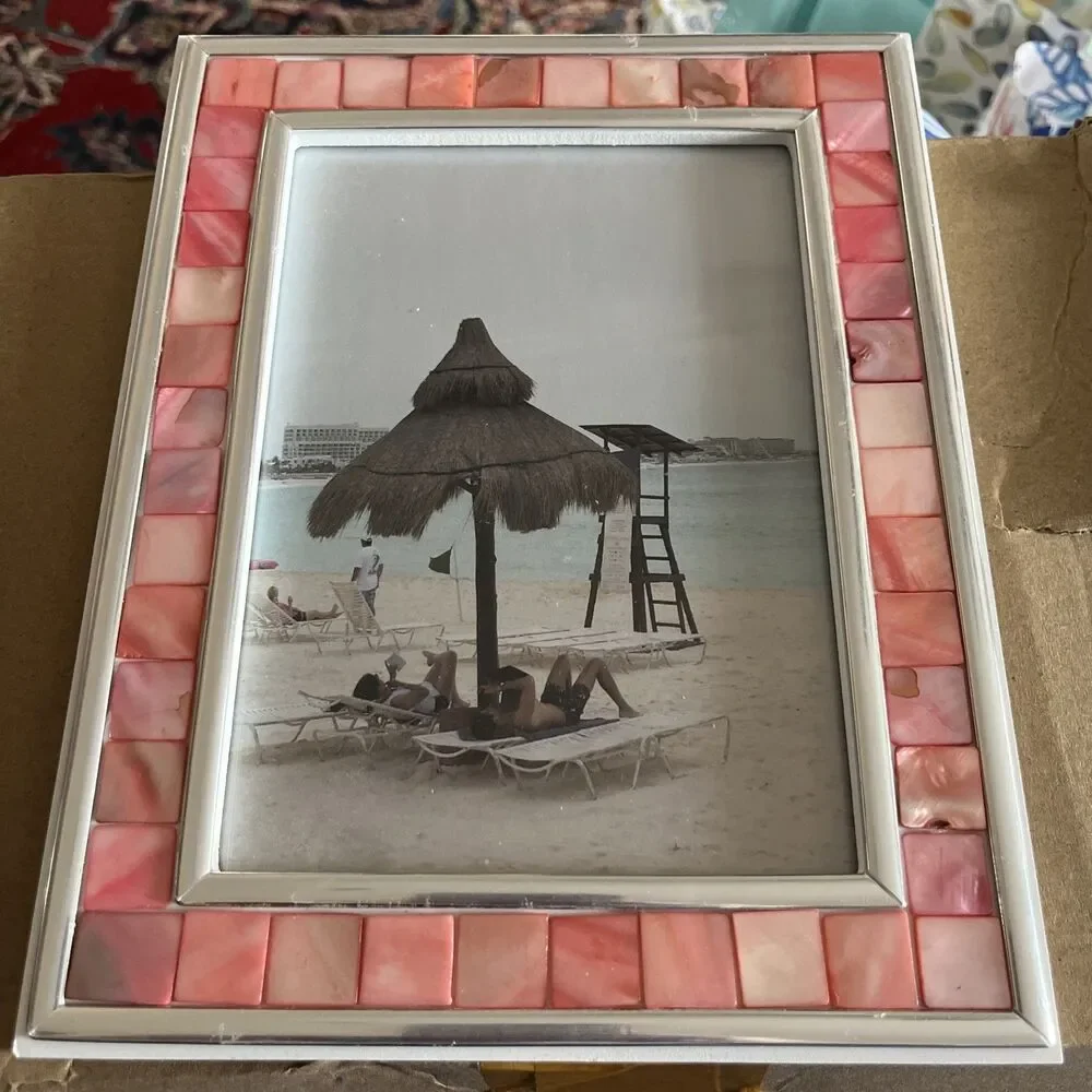Handmade Mosaic Iridescent Mother Of Pearl Picture Frame 5x7 Brand New Pink